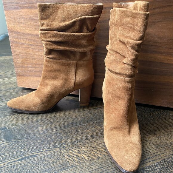 Authentic Manolo Blahnik Slouchy Knight Boots in Cognac Suede, Size 38M - Picture 1 of 5